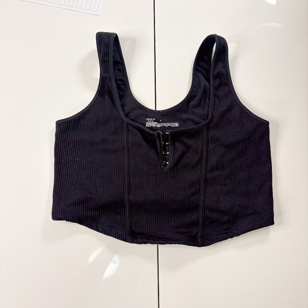 Torrid Black Ribbed Hook-Front Crop Tank Top Size 3X